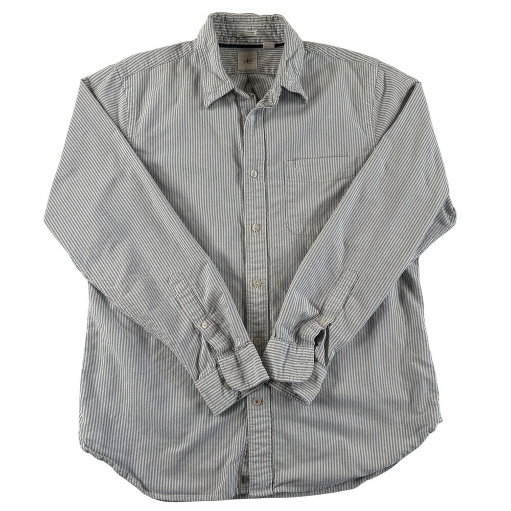 Dockers Men's Button Down Long Sleeve Shirt - Blue/ White Striped - Medium